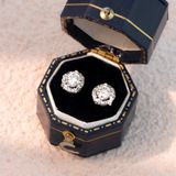  Khuyên tai bạc Việt Nam xi vàng trắng tròn xoáy ổ đá giữa Kim Cương Moissanite | Cáo Bạc 
