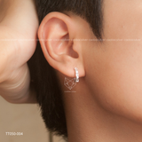  Khuyên tai nam bạc Việt Nam vòng tròn đính ba đá chữ nhật cá tính (chiếc) | Cáo Bạc 