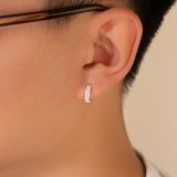  Khuyên tai nam bạc Việt Nam tròn đính hai hàng đá cá tính lấp lánh | Cáo Bạc 