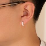  Khuyên tai nam bạc Việt Nam tròn bo ba hàng đá lấp lánh mạnh mẽ | Cáo Bạc 