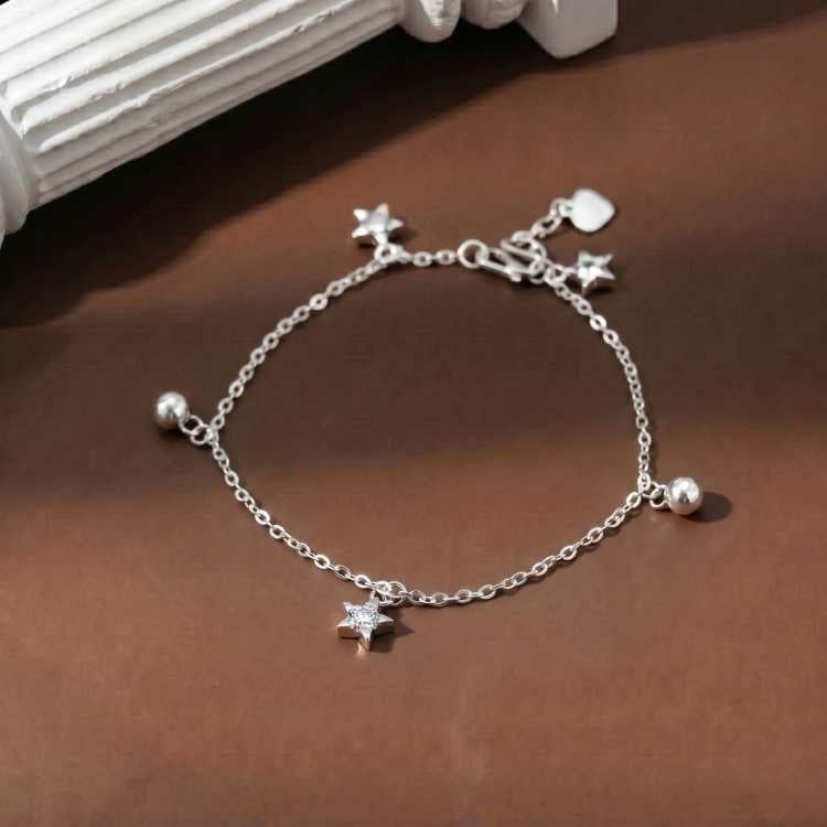  Lắc chân bạc Việt Nam bi charm sao đính đá lấp lánh nữ tính | Cáo Bạc 