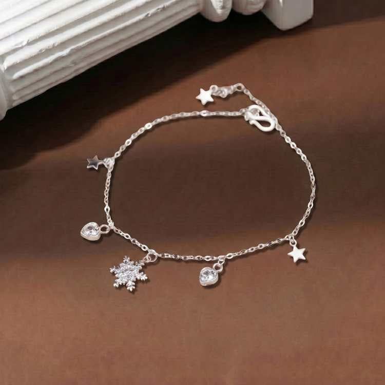  Lắc chân bạc Việt Nam charm bông tuyết trái tim đính đá nữ tính | Cáo Bạc 