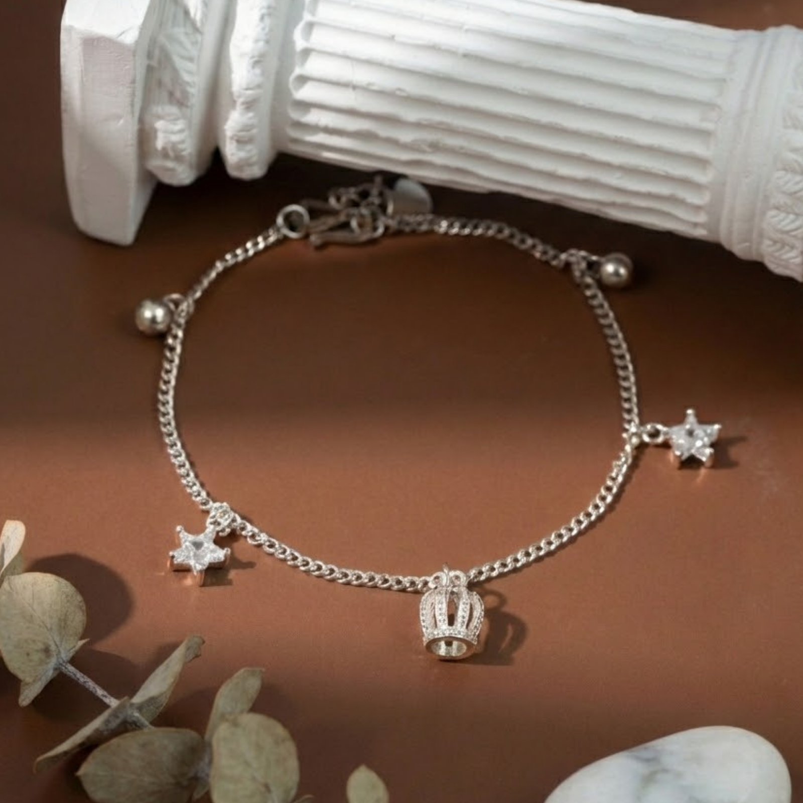  Lắc chân bạc Việt Nam Crown Star vương miện ngôi sao thanh lịch | Cáo Bạc 
