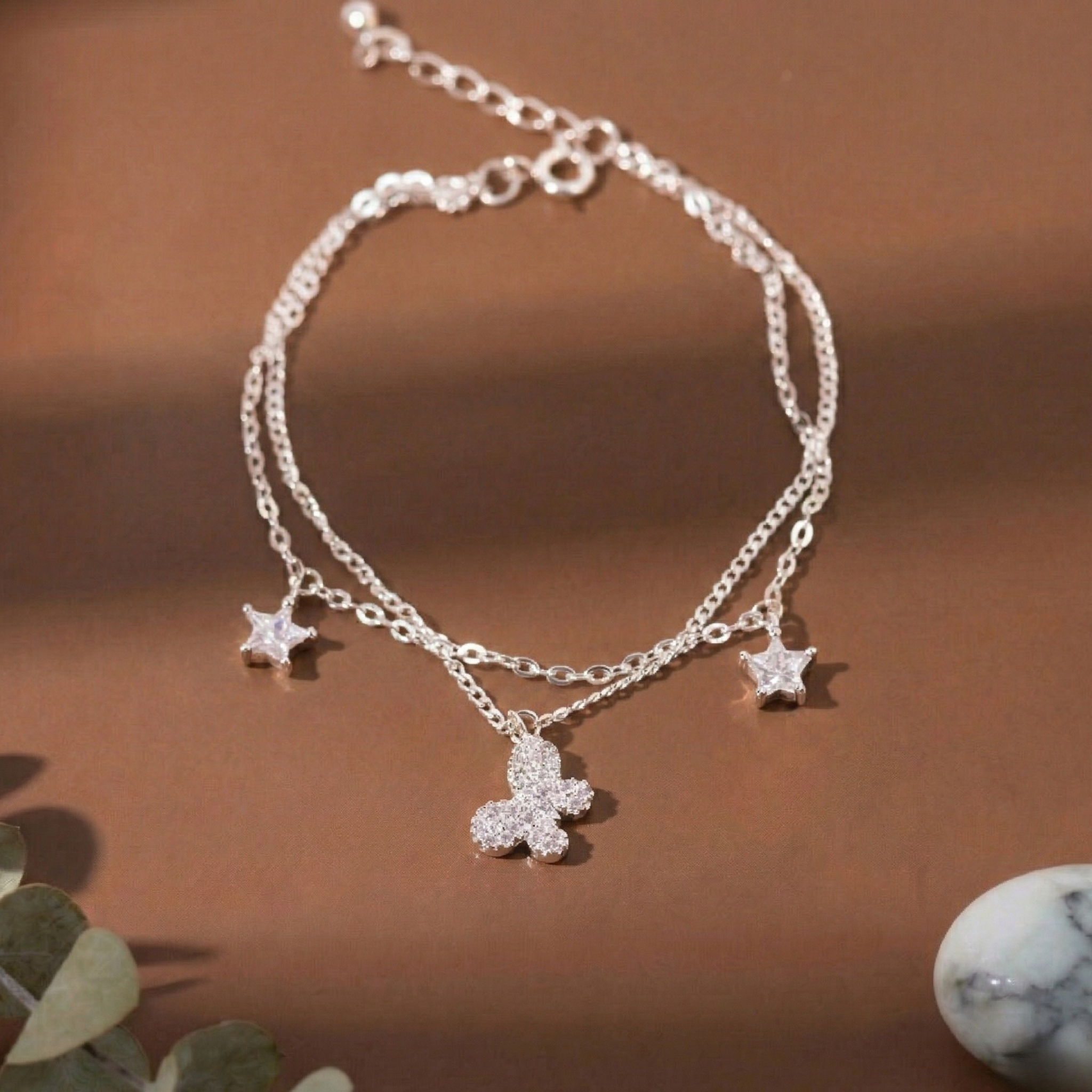  Lắc chân bạc Việt Nam Star & Butterfly sao bướm đính đá lấp lánh | Cáo Bạc 