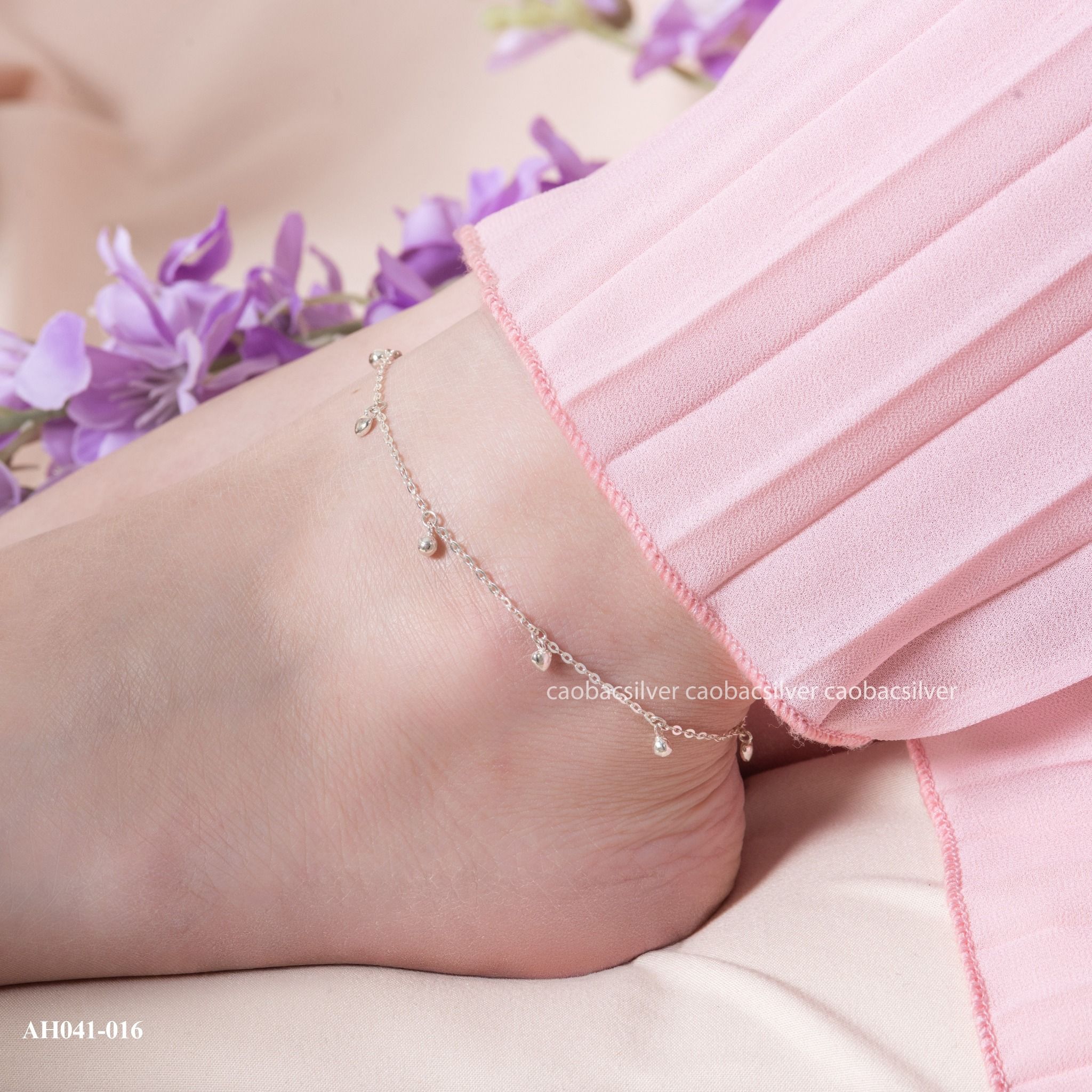  Lắc chân bạc Việt Nam charm tim trơn bi tròn thanh mảnh nữ tính | Cáo Bạc 