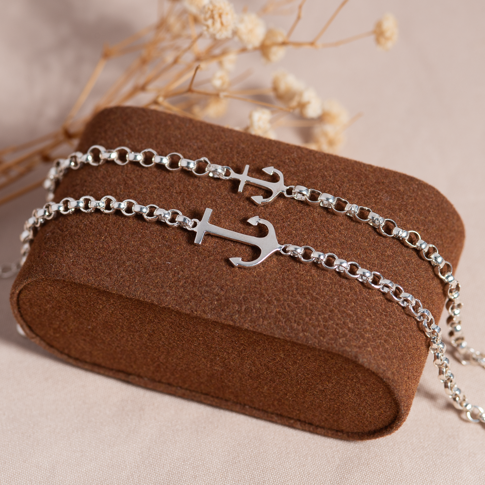  Lắc tay đôi bạc Việt Nam mỏ neo dây mắt xích biểu tượng gắn kết | Cáo Bạc 