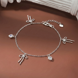  Lắc chân bạc Việt Nam charm tim đá mix nơ trơn điệu đà lấp lánh | Cáo Bạc 