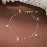  Lắc chân bạc Việt Nam dây dẹt charm tròn đá treo lấp lánh | Cáo Bạc 