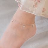  Lắc chân bạc Việt Nam dây dẹt charm tròn đá treo lấp lánh | Cáo Bạc 