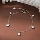  Lắc chân bạc Việt Nam charm tim đá mix ổ đá bốn chấu lấp lánh nhẹ nhàng | Cáo Bạc 