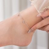  Lắc chân bạc Việt Nam charm tim đá mix ổ đá bốn chấu lấp lánh nhẹ nhàng | Cáo Bạc 