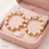  Lắc tay bạc ta trẻ em dâu tằm hổ phách charm ngựa phồng 3D bình an cho bé | Cáo Bạc 