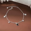 Lắc tay bạc Việt Nam charm bốn lá đen mix ổ đá Cáo Bạc