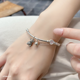  Lắc tay bạc Việt Nam charm gấu Teddy chuông tim hồng dễ thương | Cáo Bạc 