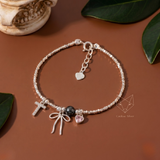 Lắc tay bạc Việt Nam Heart & Hope tim hồng nơ ngọc tròn | Cáo Bạc 