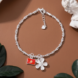  Lắc tay bạc Việt Nam Lá Cờ charm hoa tinh xảo | Cáo Bạc 