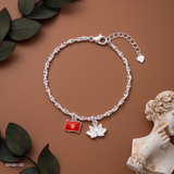  Lắc tay bạc Việt Nam Lá Cờ phối charm sen thanh lịch tinh xảo | Cáo Bạc 