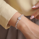  Lắc tay bạc Việt Nam xi vàng trắng đính kim cương Moissanite Crystal Bloom cụm hoa đá lấp lánh | Cáo Bạc 