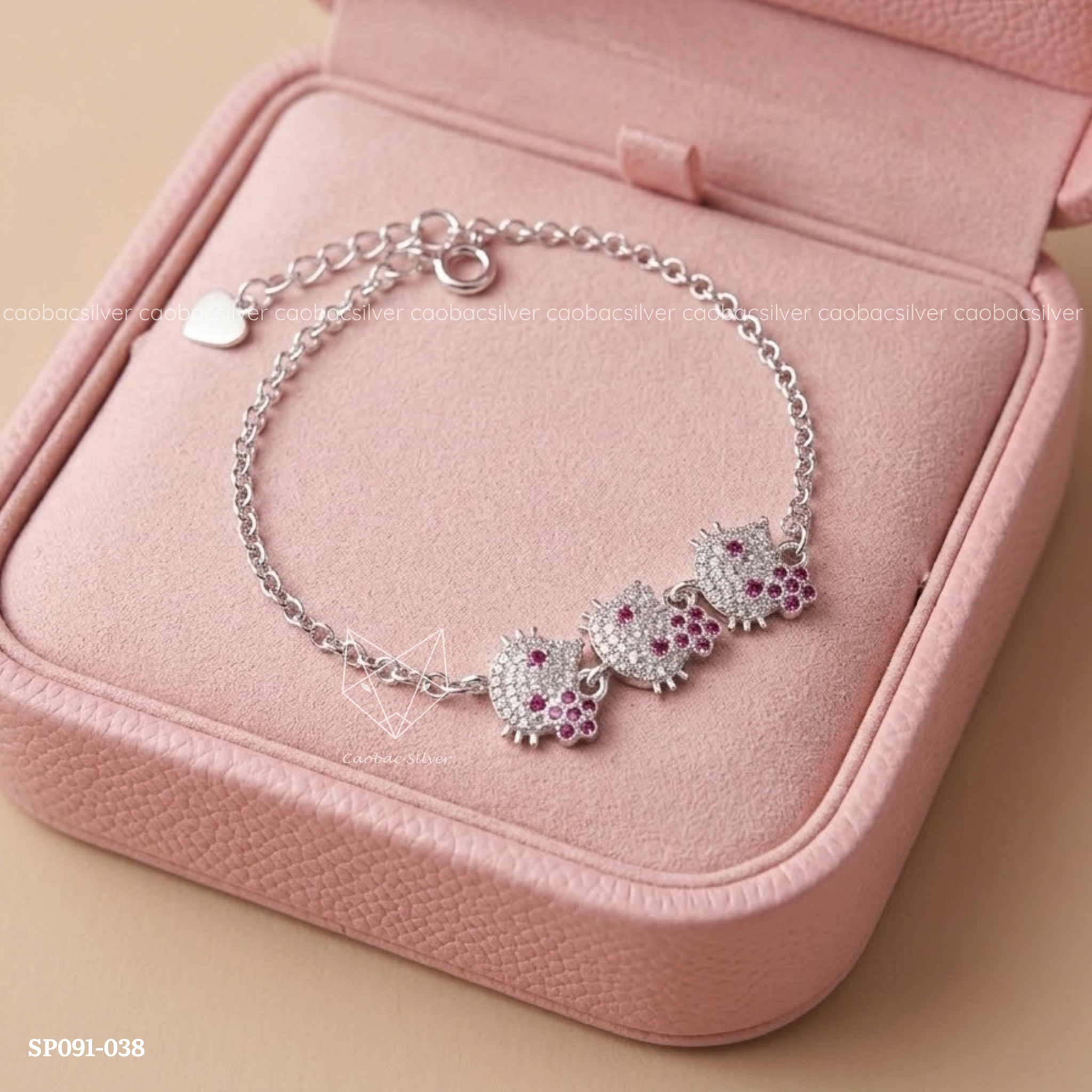  Lắc tay trẻ em bạc ta charm 3 kitty dễ thương cho bé | Cáo Bạc 
