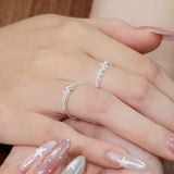  Nhẫn bạc Việt Nam 2 sợi thiết kế nơ tim mini kết hợp viền bi | Cáo Bạc 