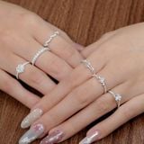  Nhẫn bạc Việt Nam 2 sợi sao trơn viền bi đính 3 đá nhỏ xen kẽ thanh lịch | Cáo Bạc 
