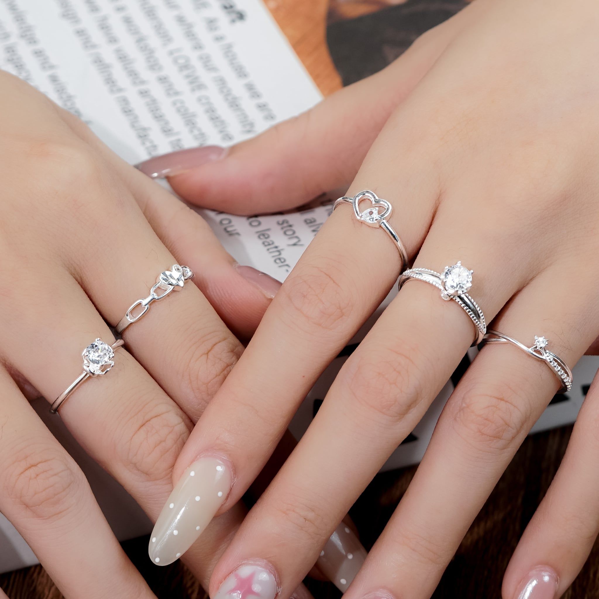  Nhẫn bạc Việt Nam hình trái tim trơn kết hợp tim đá mini tinh tế | Cáo Bạc 