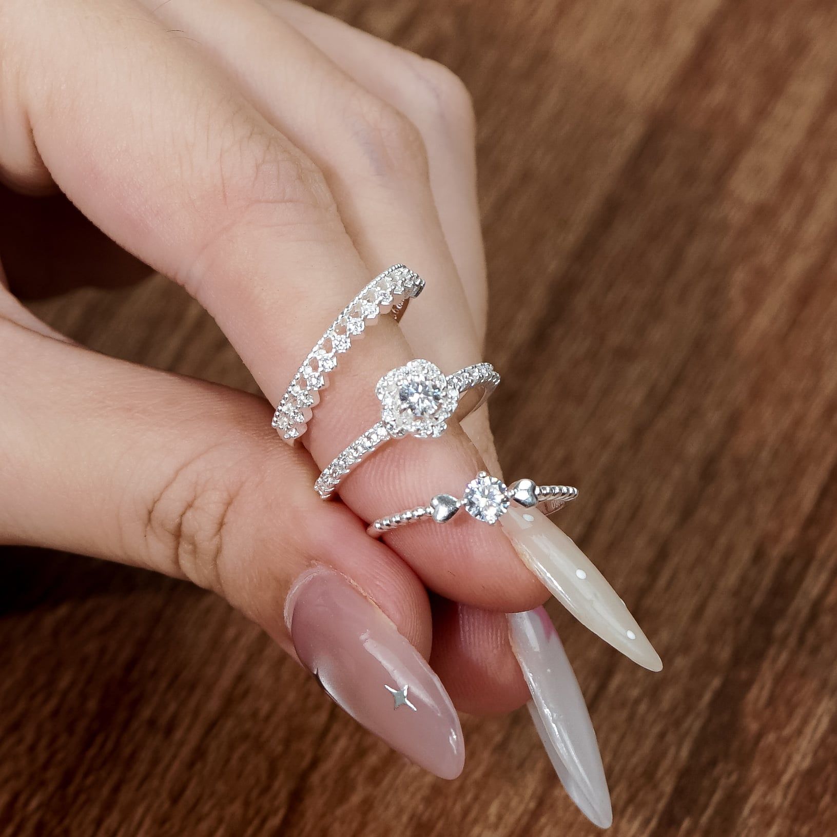  Nhẫn bạc Việt Nam hình vương miện đính đá mini tinh xảo | Cáo Bạc 