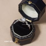  Nhẫn bạc Việt Nam xi vàng trắng đính Kim Cương Moissanite 6 li cạnh lá sáu chấu | Cáo Bạc 