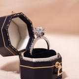  Nhẫn bạc Việt Nam xi vàng trắng đính đá Moissanite đế hoa xếp lớp | Cáo Bạc 