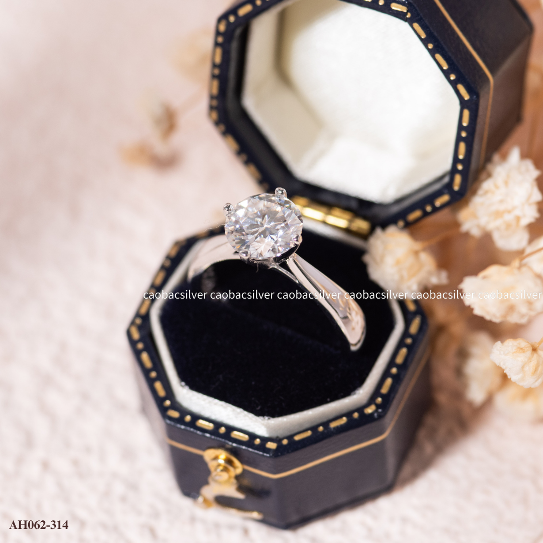  Nhẫn bạc Việt Nam xi vàng trắng đính kim cương Moissanite Solitaire Wish thanh lịch | Cáo Bạc 