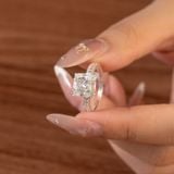  Nhẫn nhẫn bạc Việt Nam bốn chấu đế vuông đính đá dài tinh tế | Cáo Bạc 