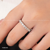  Nhẫn bạc Việt Nam xi vàng trắng đính Kim Cương Moissanite hoa nhọn năm cánh sang trọng | Cáo Bạc 