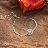  Lắc tay bạc ta dây rút full đá mặt ổ đá viền đá tròn 