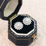  Khuyên tai bạc Việt Nam xi vàng trắng đính Kim Cương Moissanite 4,5 li Snowflake bông tuyết sang trọng | Cáo Bạc 