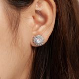  Khuyên tai bạc Việt Nam xi vàng trắng đính Kim Cương Moissanite 4,5 li Snowflake bông tuyết sang trọng | Cáo Bạc 
