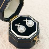  Khuyên tai bạc Việt Nam xi vàng trắng đính Kim Cương Moissanite 5 li Ariel halo mềm mại | Cáo Bạc 