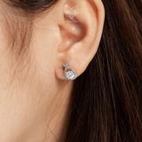  Khuyên tai bạc Việt Nam xi vàng trắng đính Kim Cương Moissanite 5 li Ariel halo mềm mại | Cáo Bạc 