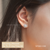  Khuyên tai bạc Việt Nam xi vàng trắng đính Kim Cương Moissanite 5 li Royalty halo sang trọng | Cáo Bạc 