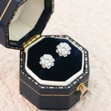  Khuyên tai bạc Việt Nam xi vàng trắng đính Kim Cương Moissanite 5 li Sunflower | Cáo Bạc 