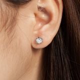  Khuyên tai bạc Việt Nam xi vàng trắng đính Kim Cương Moissanite 5 li Sunflower | Cáo Bạc 