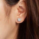  Khuyên tai bạc Việt Nam xi vàng trắng đính kim cương Moissanite 5 li Clara viền đá tấm sang trọng | Cáo Bạc 