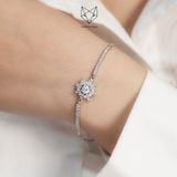  Lắc tay bạc Việt Nam xi vàng trắng đính Kim Cương Moissanite 5 li Snowmelt | Cáo Bạc 