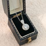 Dây chuyền bạc Việt Nam xi vàng trắng đính Kim Cương Moissanite 6 li Violet halo móc giọt nước | Cáo Bạc 