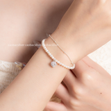  Lắc tay bạc Việt Nam Ngọc trai Freshwater Sparkling Heart charm tim đính đá | Cáo Bạc 