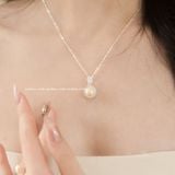  Dây chuyền bạc Việt Nam ngọc trai Freshwater đá tròn viền đá hào quang | Cáo Bạc 