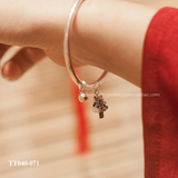  Lắc tay bạc Việt Nam tròn cứng mèo thần tài mix chuông may mắn | Cáo Bạc 