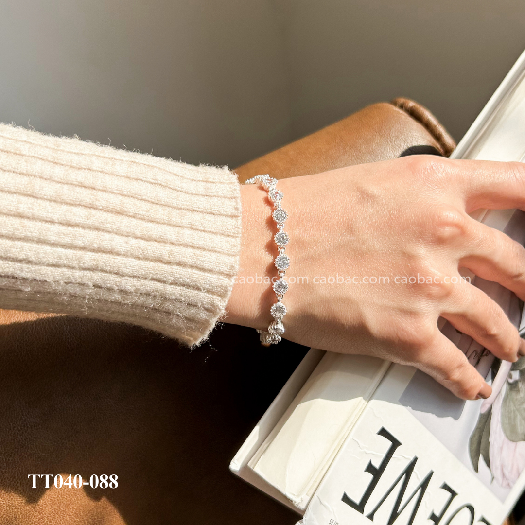  Lắc tay bạc ta chuỗi ổ đá tròn 