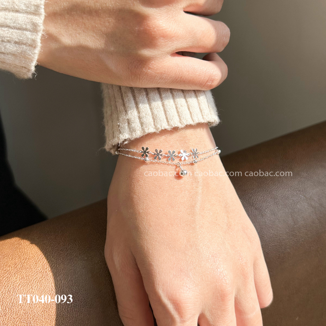  Lắc tay bạc ta hai dây hoa bi 