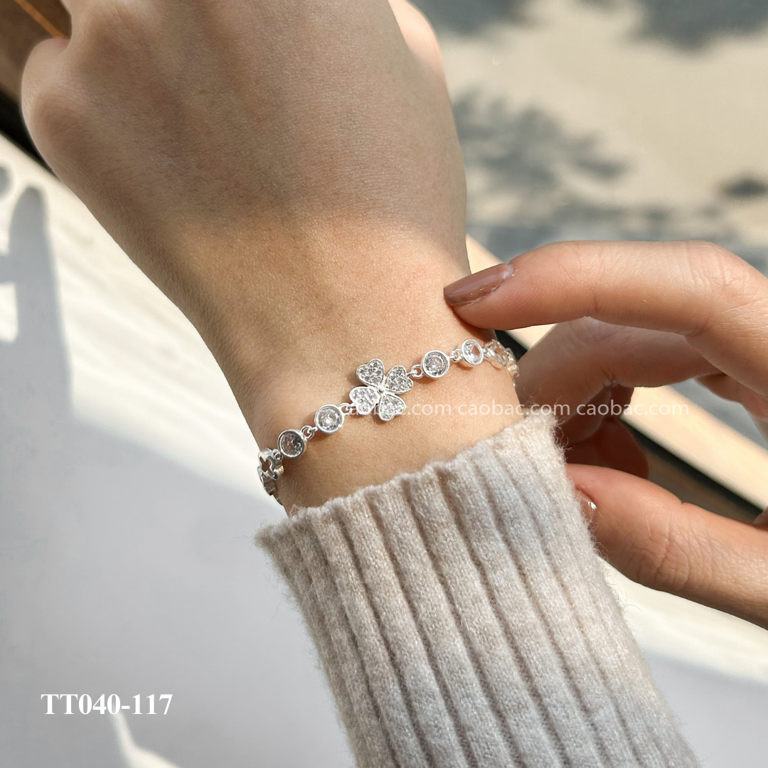  Lắc tay bạc ta bốn lá ổ đá cạnh bốn lá 