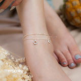  Lắc chân bạc ta tròn rỗng đá bi hai dây 